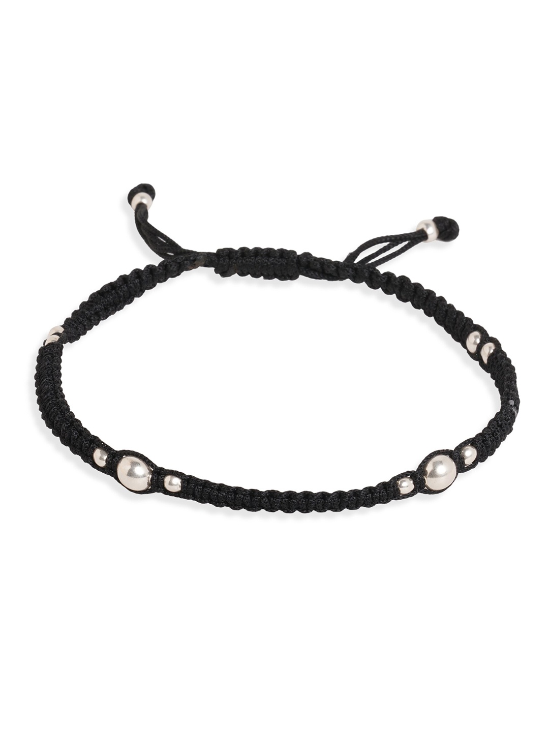 

ahilya 92.5 Sterling Silver Silver-Plated Saral Black Cord Anklet