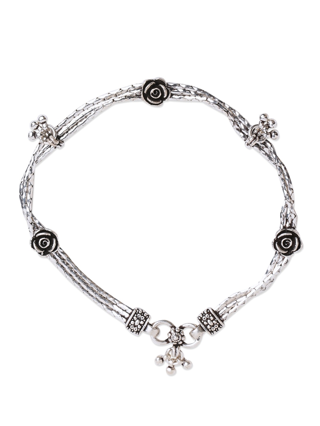 

ahilya 92.5 Sterling Silver Silver-Plated Flower Charm Anklet