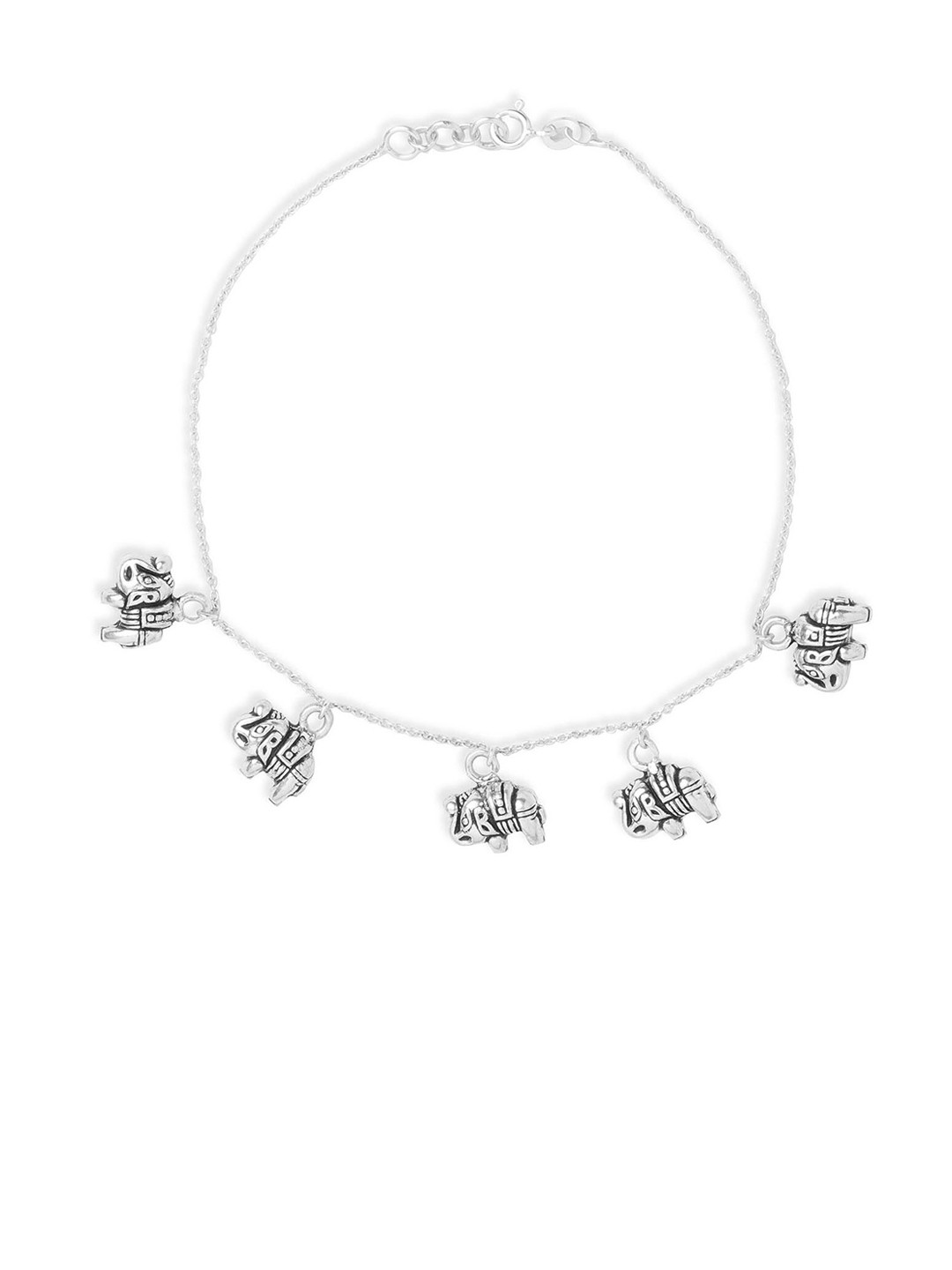 

ahilya 92.5 Sterling Silver Silver-Plated Elephant Parade Cord Anklet