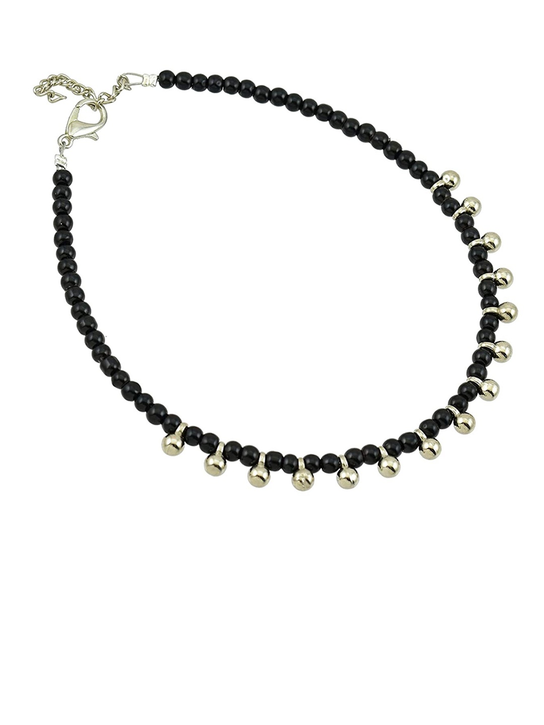 

ahilya 92.5 Sterling-Silver Silver-Plated Beaded Anklet, Black