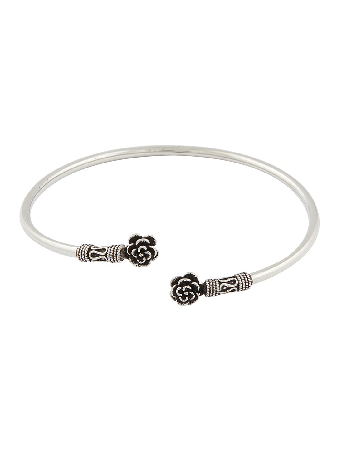 

ahilya 92.5 Sterling Silver Silver-Plated Pushpika Flower Tribal Kada Anklet