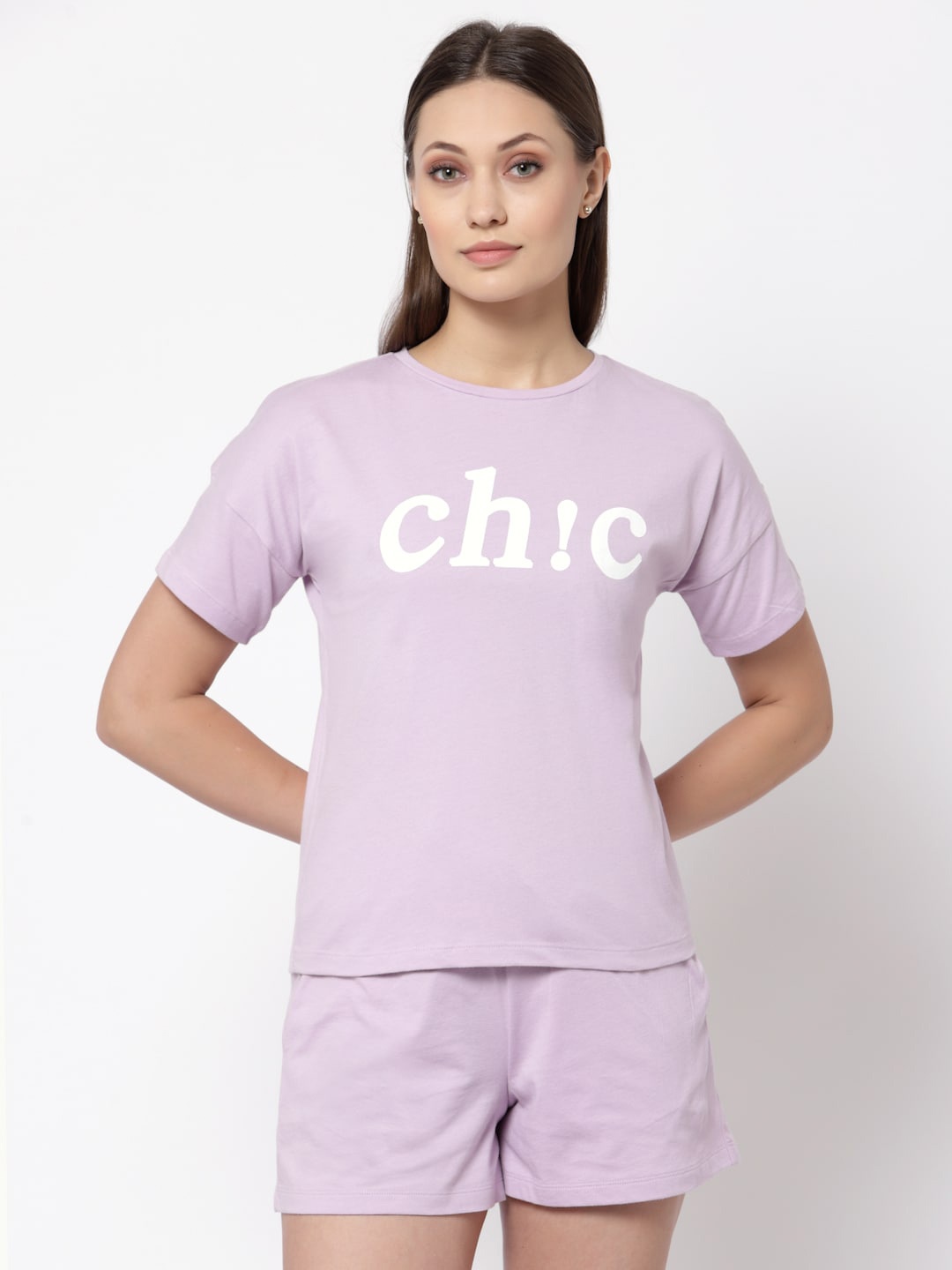 

YOONOY Women Printed Cotton T-shirt with Shorts Set, Lavender