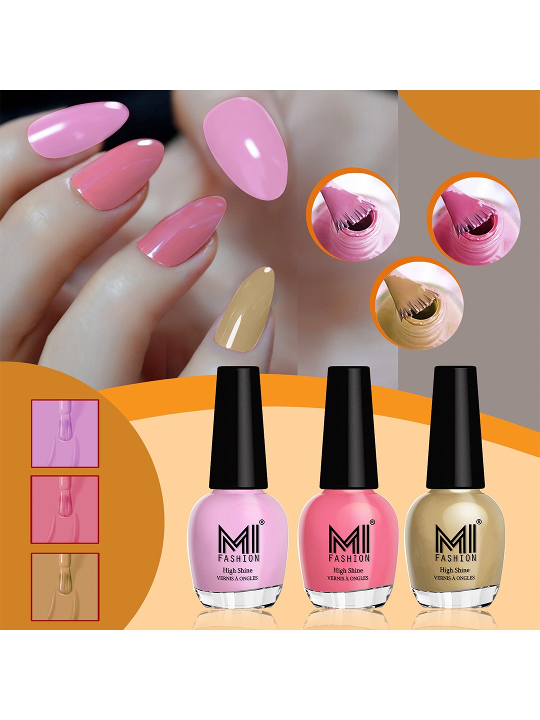 

MI FASHION Vernis A Ongles Set Of 3 High-Shine Nail Polish - Nude Pink,Carrot Red,Nude