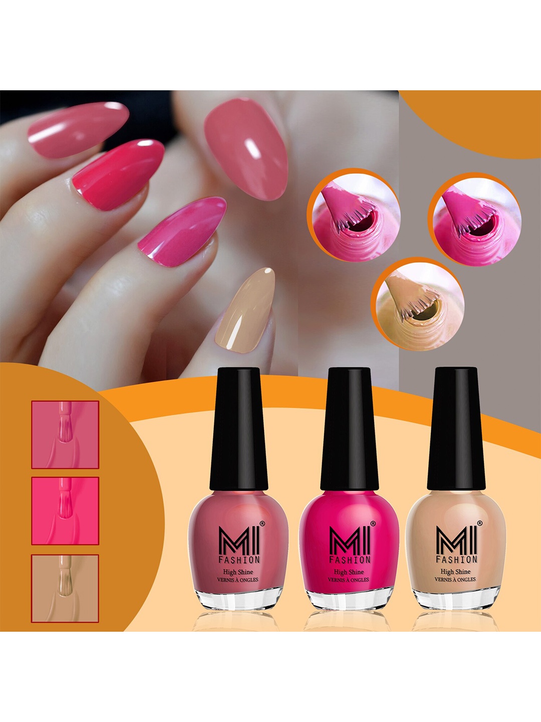 

MI FASHION Set Of 3 High-Shine Long-Lasting Glossy Nail Paint - 15ml each, Nude