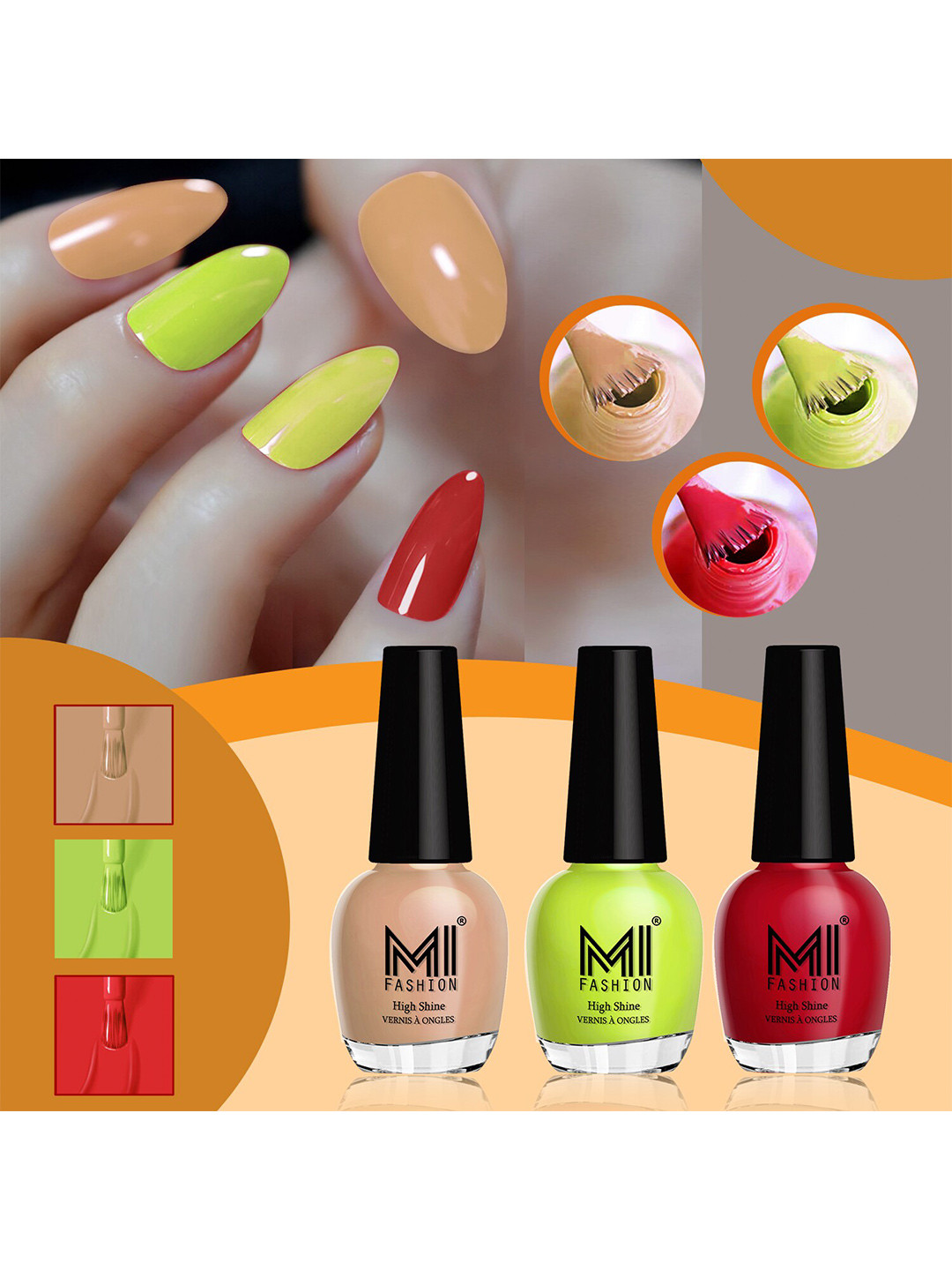 

MI FASHION Set Of 3 High-Shine Long-Lasting Glossy Nail Paint - 15ml each, Red