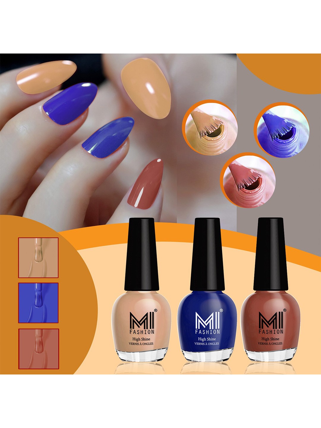 

MI FASHION Set Of 3 High-Shine Long-Lasting Glossy Nail Paint - 15ml each, Brown