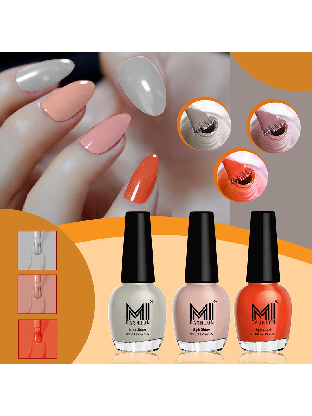 

MI FASHION Set Of 3 High-Shine Long-Lasting Glossy Nail Paint - 15ml each, Nude