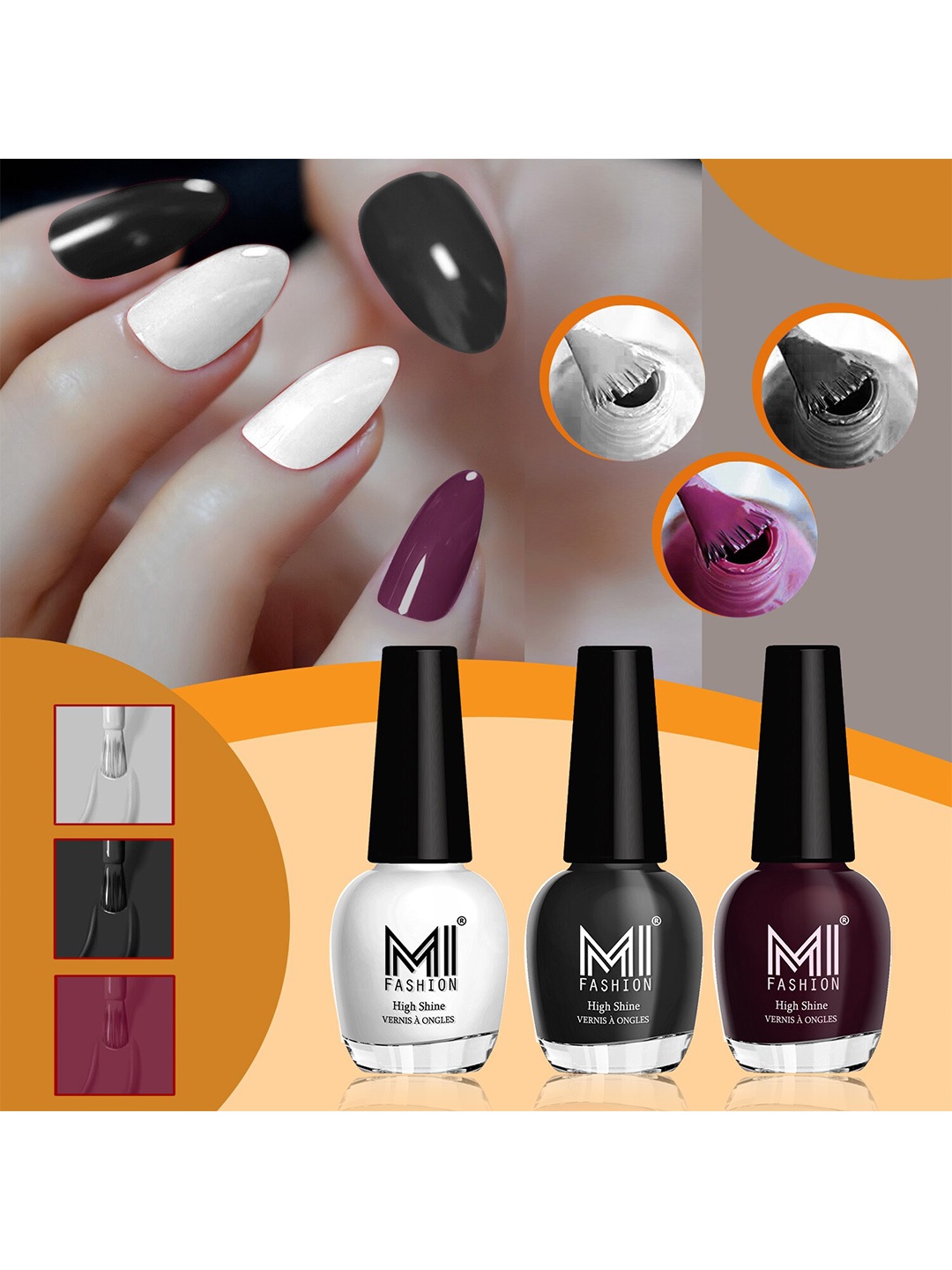 

MI FASHION Set Of 3 High-Shine Long-Lasting Glossy Nail Paint - 15ml each, Burgundy