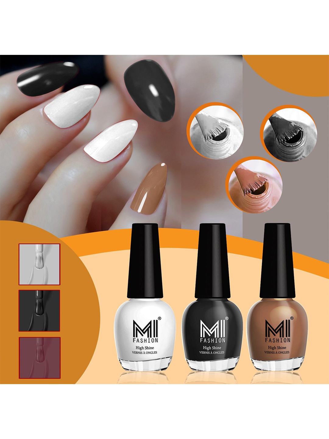 

MI FASHION Set Of 3 High-Shine Long-Lasting Glossy Nail Paint - 15ml each, Nude