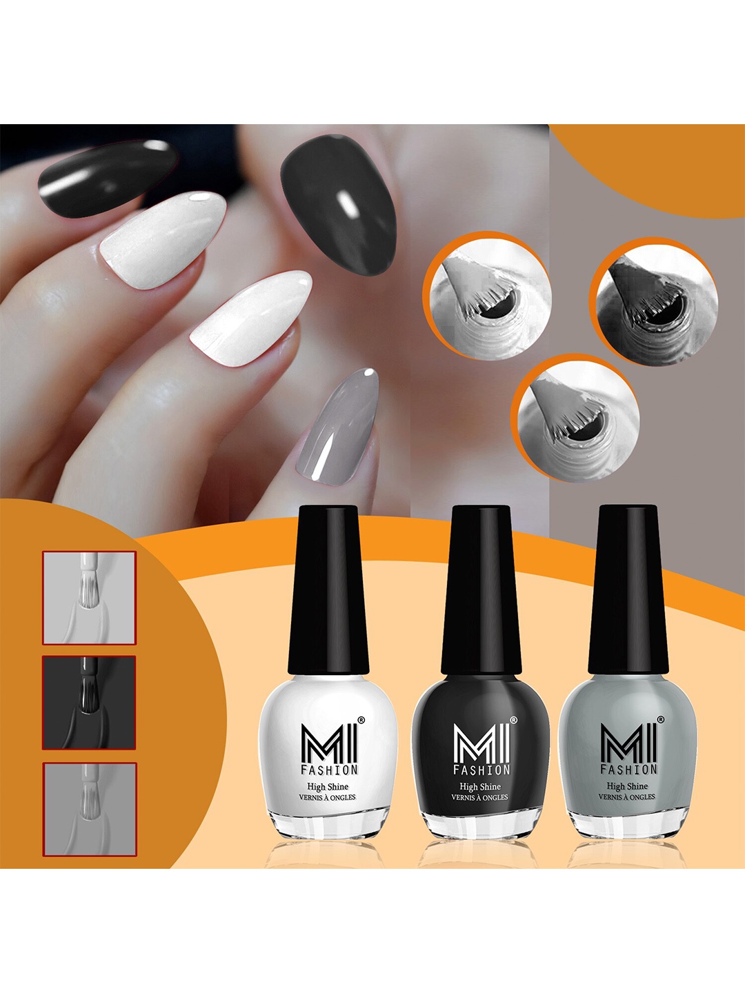 

MI FASHION Set Of 3 High-Shine Long-Lasting Glossy Nail Paint - 15ml each, Grey