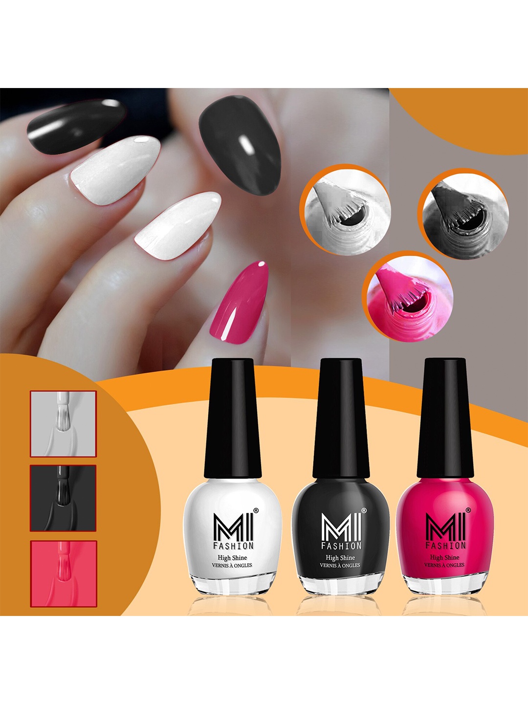 

MI FASHION Set Of 3 High Shine Long Lasting Glossy Nail Paints - 15ml Each, Pink
