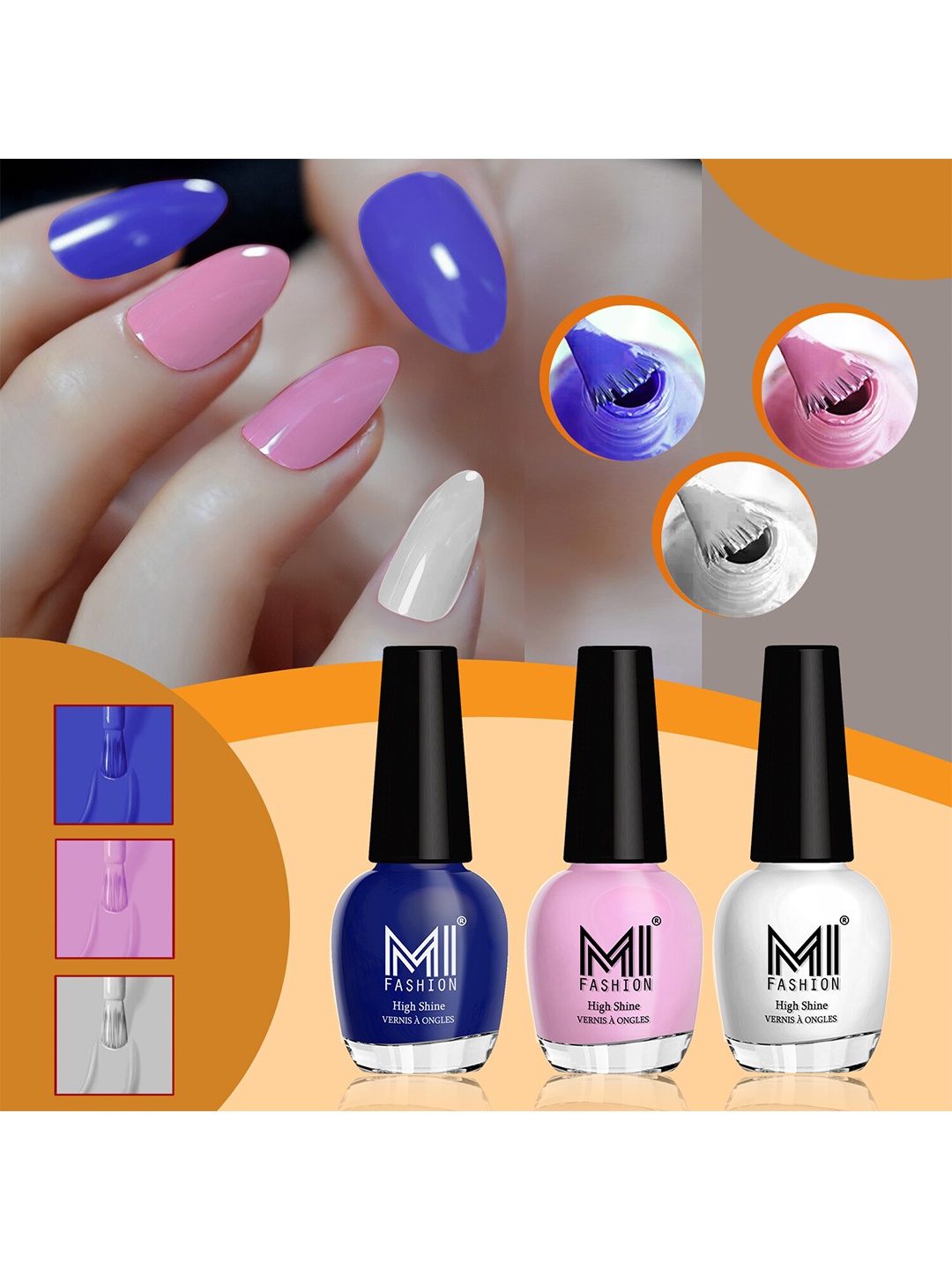 

MI FASHION Set of 3 High Shine Vernis A Ongles Nail Polish 15ml Each - 766, 715, 701, Blue