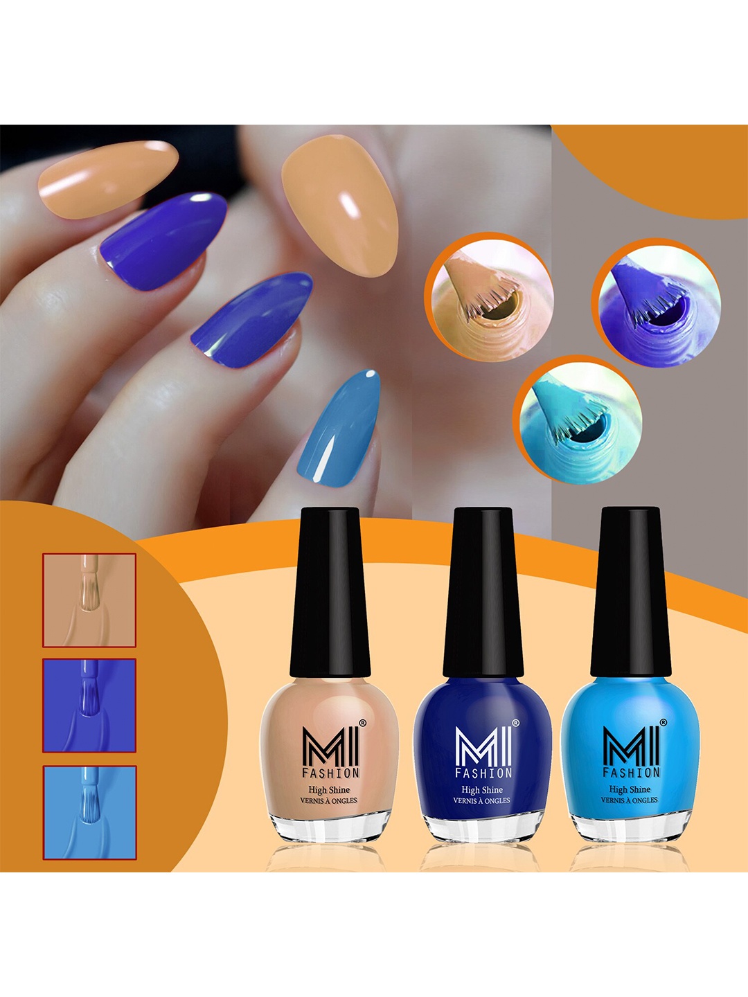 

MI FASHION Set of 3 High Shine Vernis A Ongles Nail Polish 15ml Each - 765, 766, 725, Nude