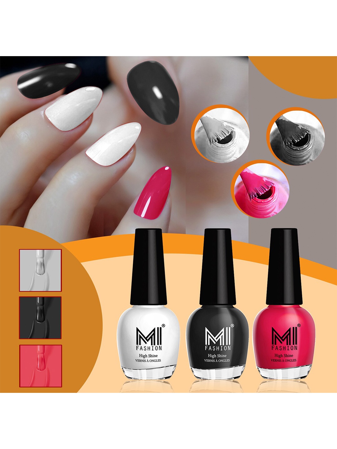 

MI FASHION Set of 3 High Shine Vernis A Ongles Nail Polish 15ml Each - 701, 703, 718, White