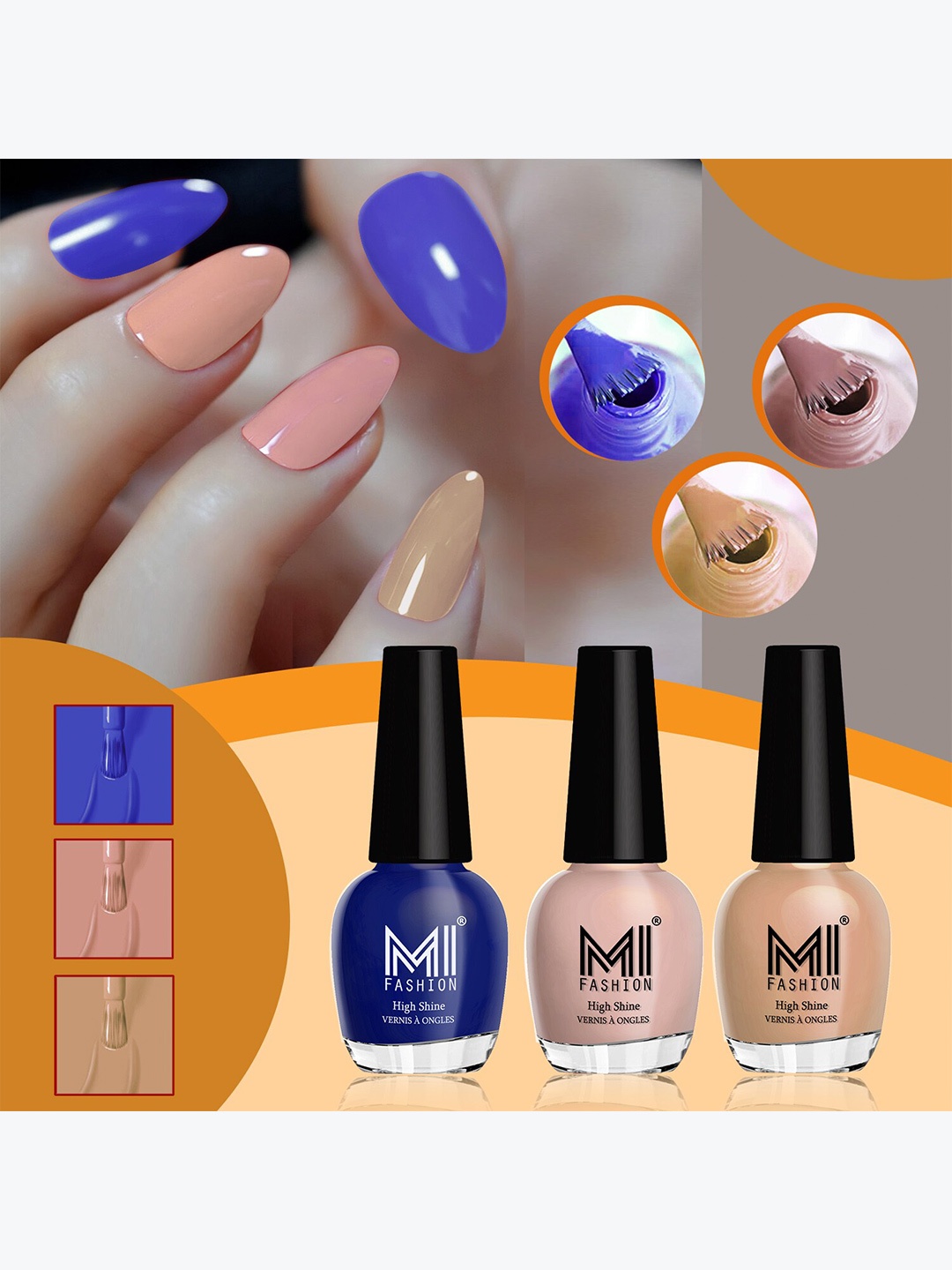 

MI FASHION Set of 3 High Shine Vernis A Ongles Nail Polish 15ml Each - 765, 766, 770, Blue