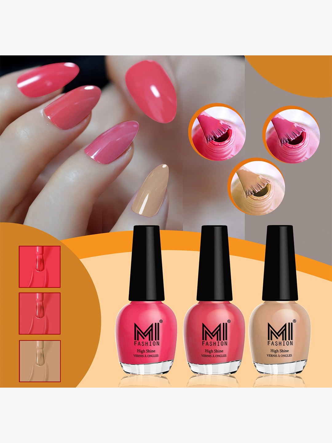 

MI FASHION Set of 3 Vernis A Ongles High Shine Long Lasting Shimmer Nail Paint - 15ml each, Nude