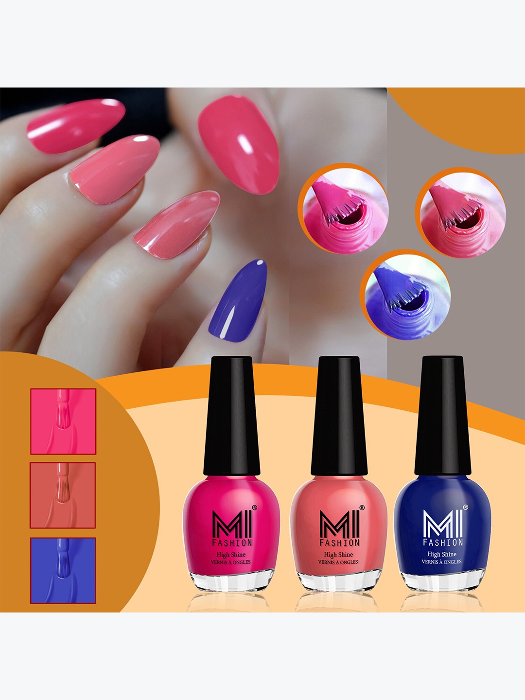 

MI FASHION Set of 3 Vernis A Ongles High Shine Long Lasting Shimmer Nail Paint - 15ml each, Blue