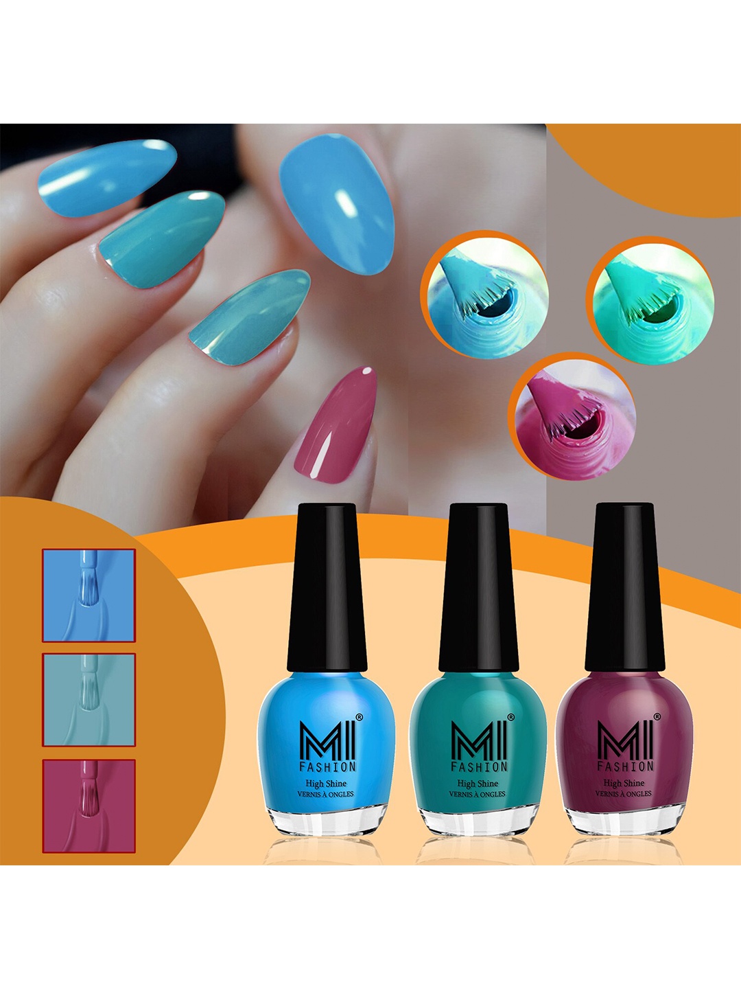 

MI FASHION Set of 3 Vernis A Ongles High Shine Long Lasting Shimmer Nail Paint - 15ml each, Purple