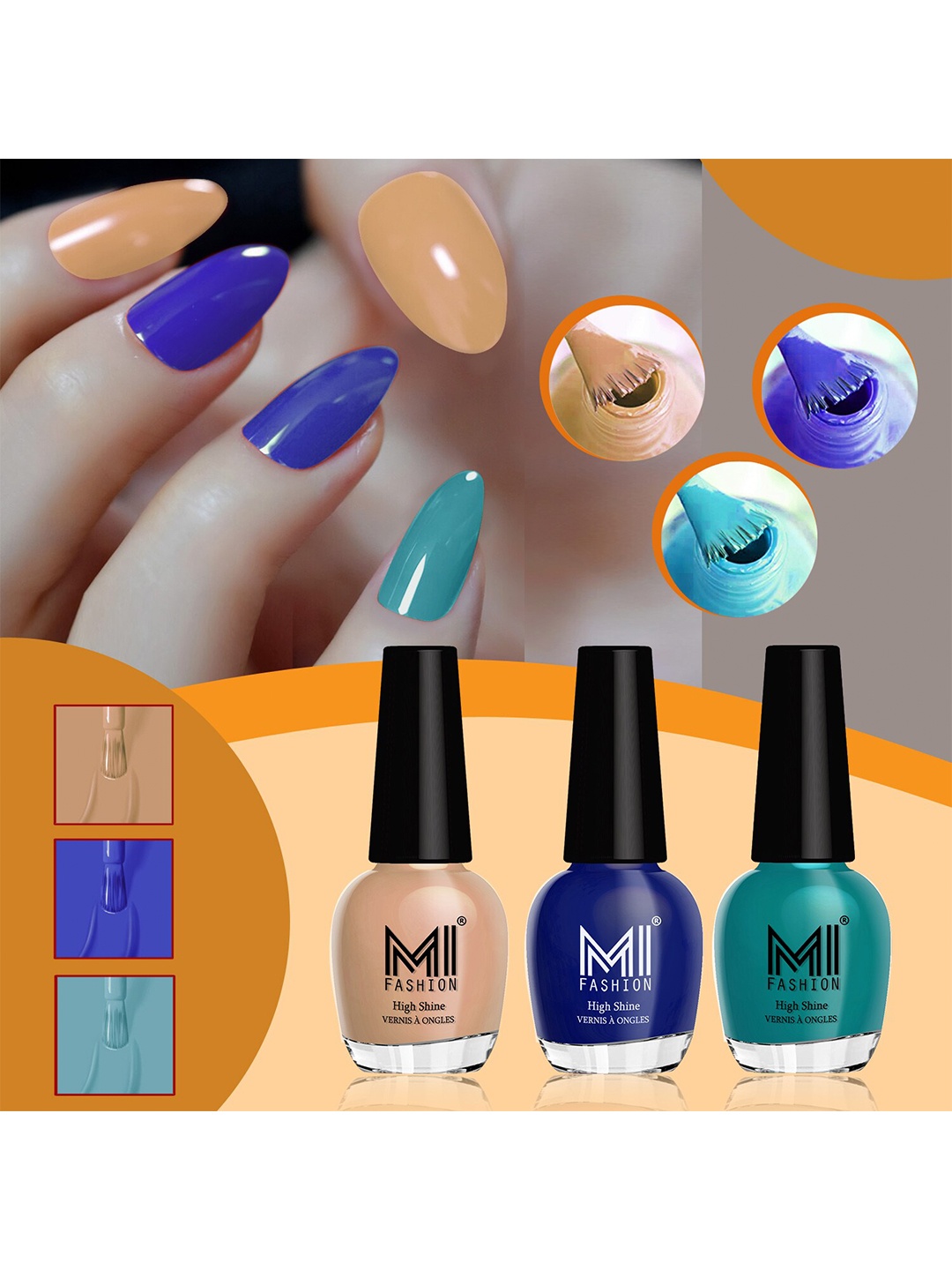 

MI FASHION Set of 3 Vernis A Ongles High Shine Long Lasting Shimmer Nail Paint - 15ml each, Green