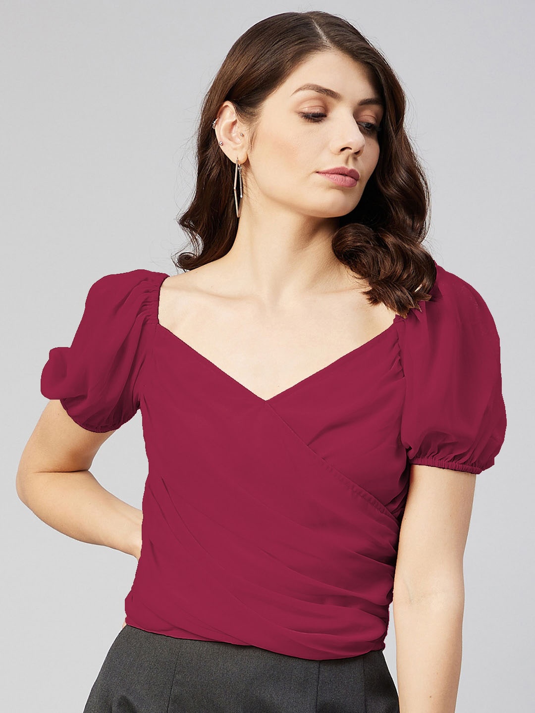 

Carlton London Sweetheart Neck Georgette Wrap Top, Maroon