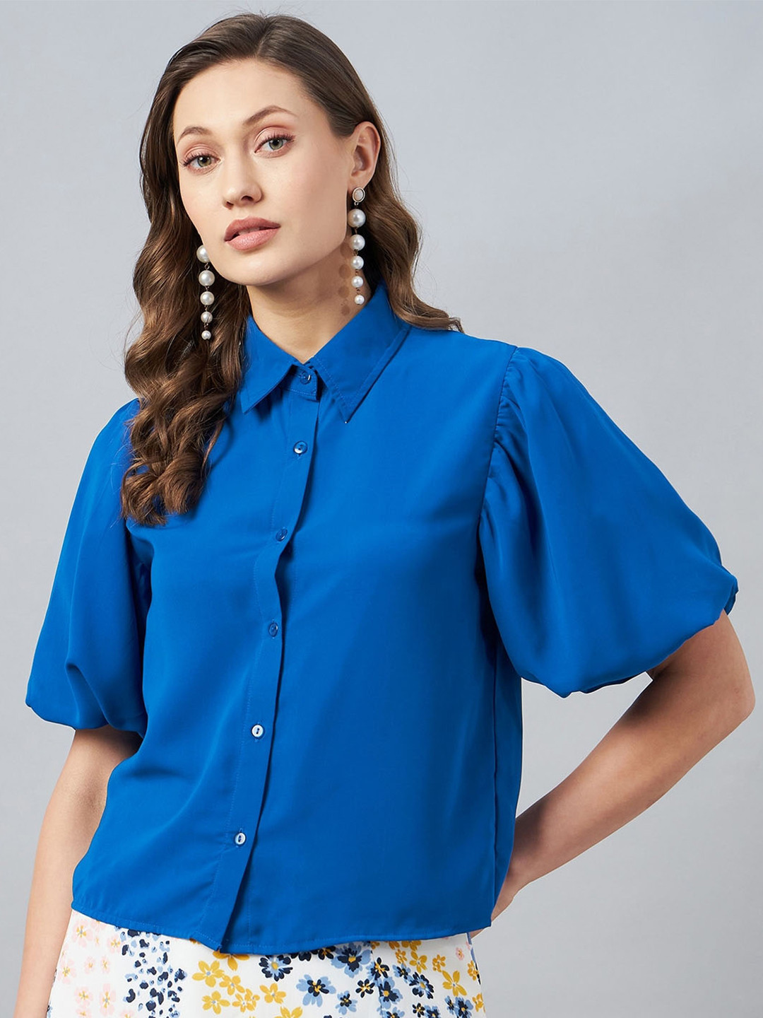 

Carlton London Blue Georgette Shirt Style Top