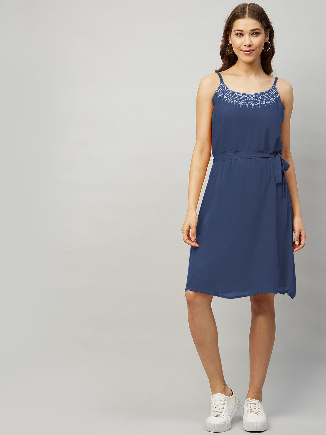 

Carlton London Shoulder Strap Sleeve A-Line Dress, Navy blue