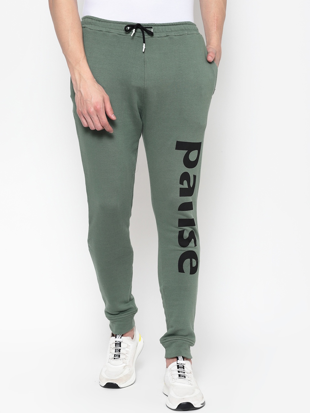 

PAUSE SPORT Men Mid-Rise Cotton Joggers, Olive