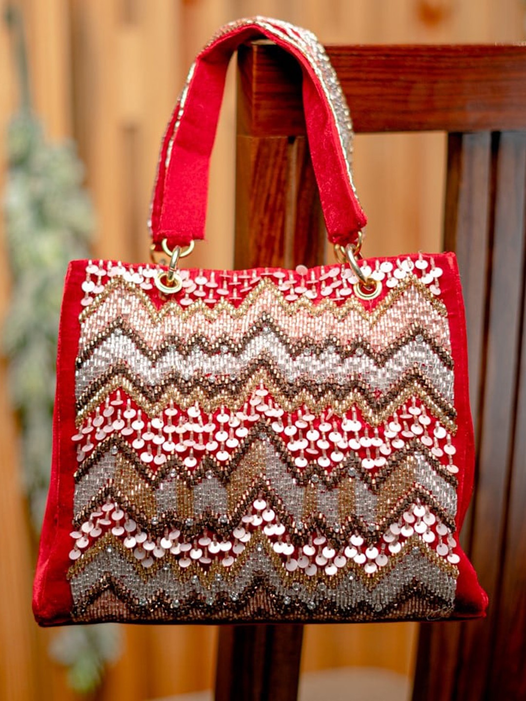 

NR By Nidhi Rathi Embellished Shopper Handheld Bag, Red