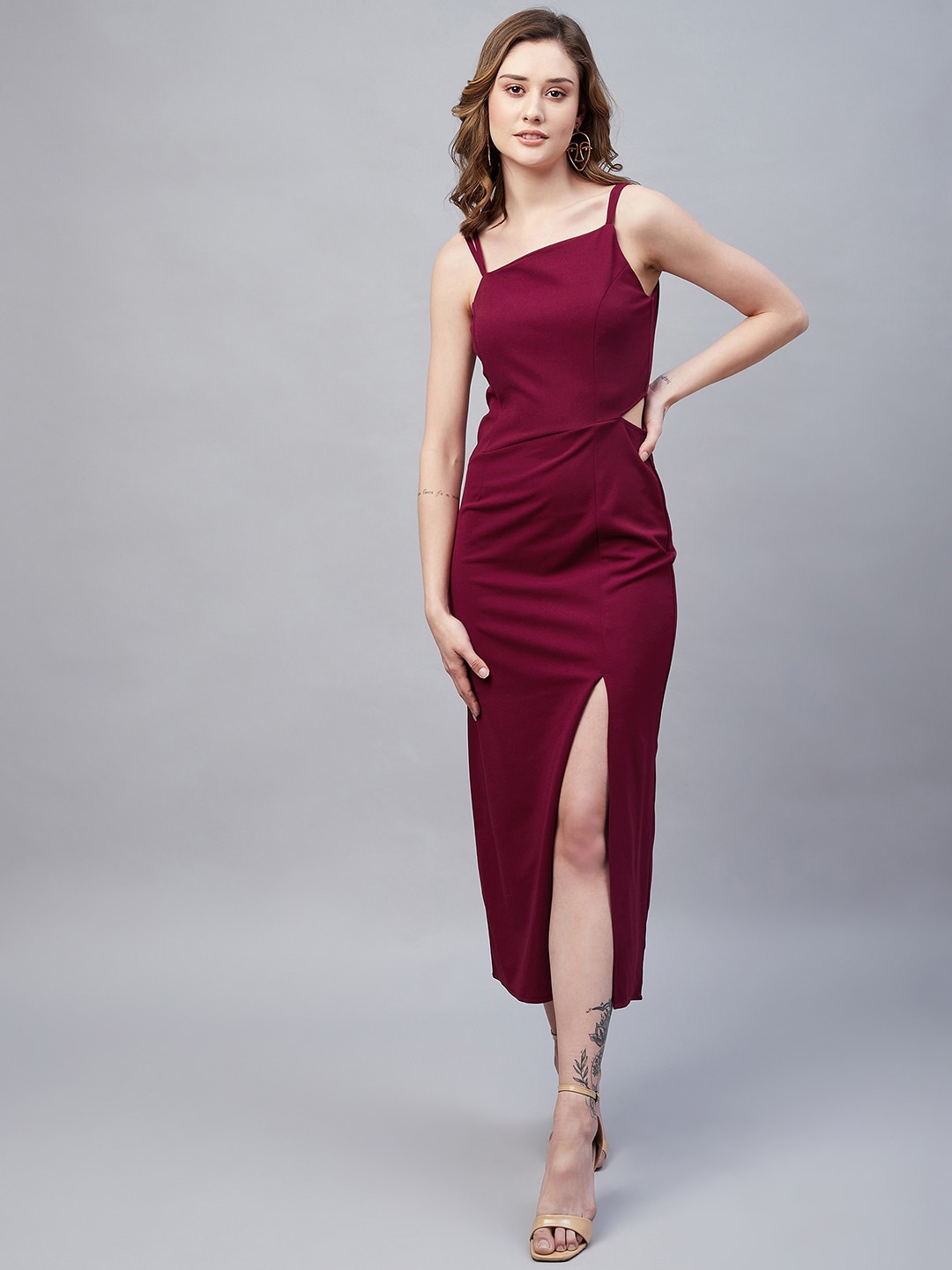 

RARE Shoulder Straps Cut-Outs Sheath Dress, Maroon