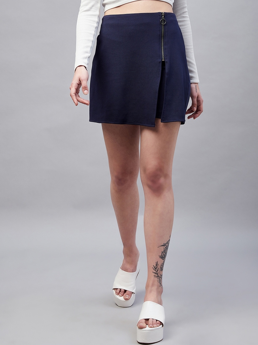 

RARE Women High Rise With Front Slit Mini Skorts, Navy blue