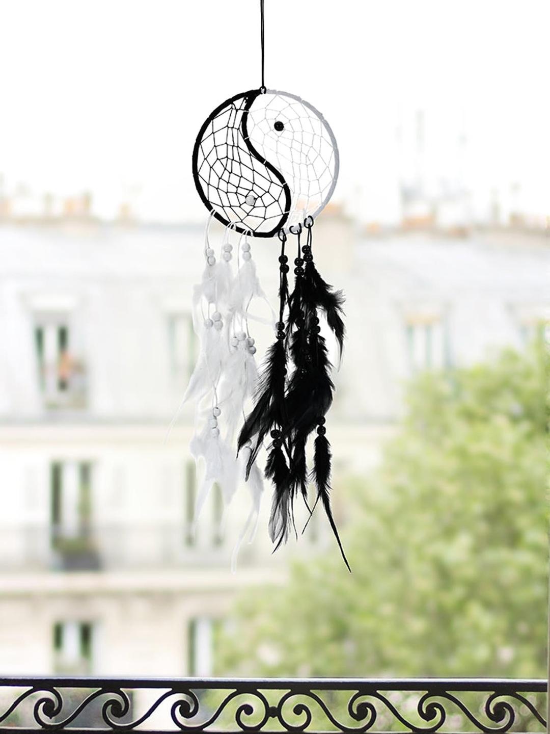 

Athome by Nilkamal Dream catcher Black & White Yin Yang Metal & Feather Windchimes