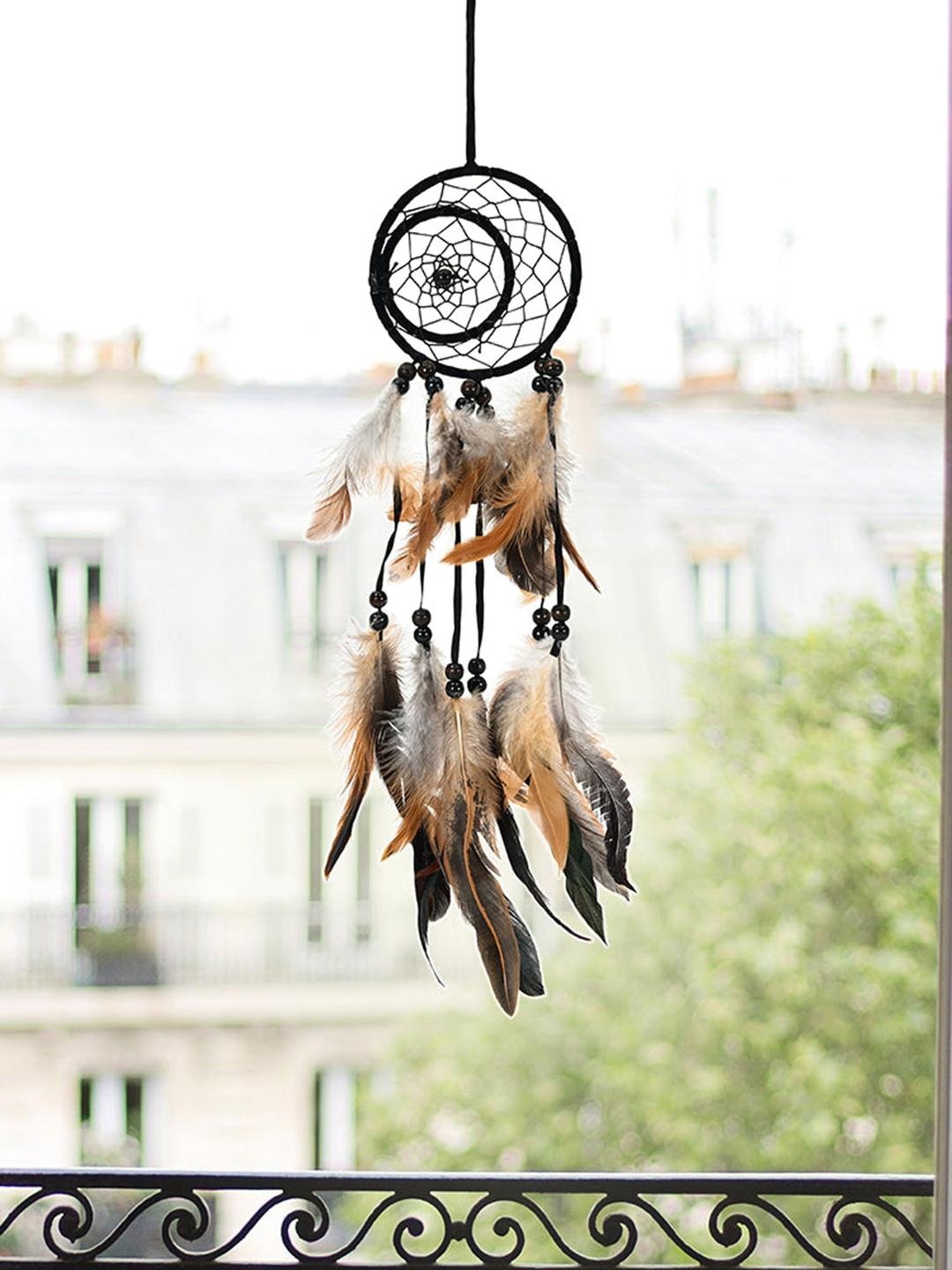 

Athome by Nilkamal Dream Catcher Brown & Black Crescent Metal & Feather Hanging Windchime