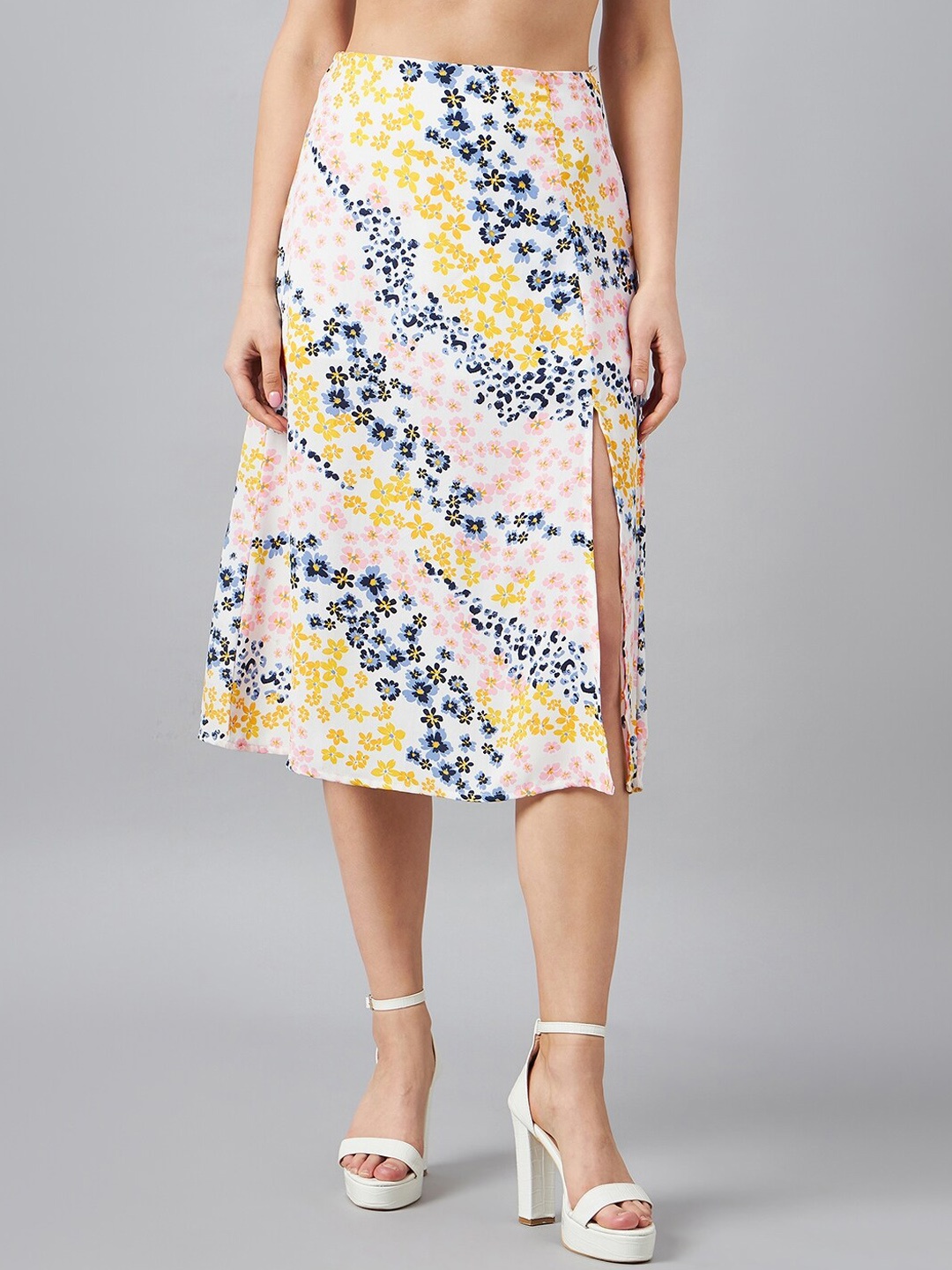 

Marie Claire Printed A-Line Side Slit Skirt, White