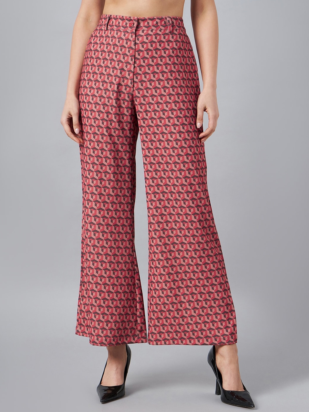

Marie Claire Women Printed High-Rise Trousers, Red