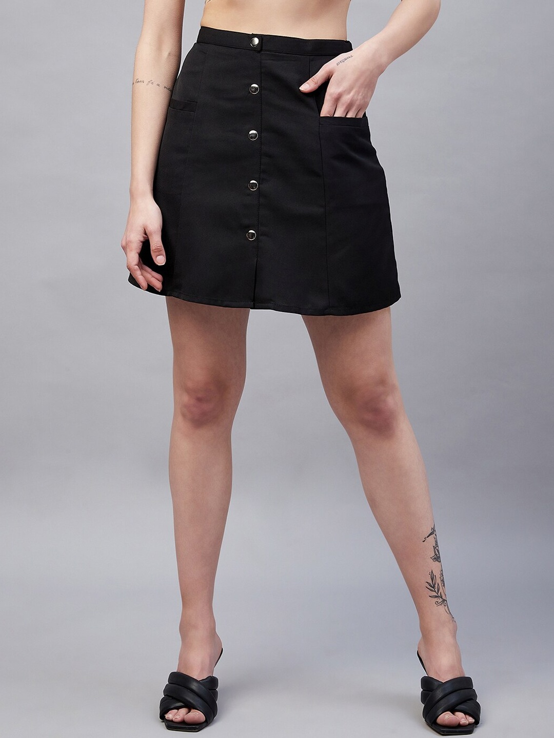 

Marie Claire Mini Button A-line Skirt, Black