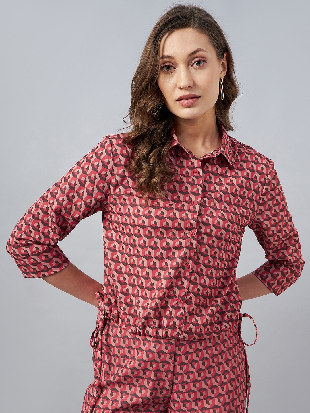 

Marie Claire Print Georgette Shirt Style Top, Red