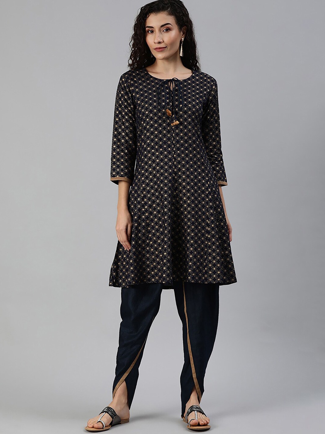 

Indo Era Women Kurta with Dhoti Pants, Navy blue