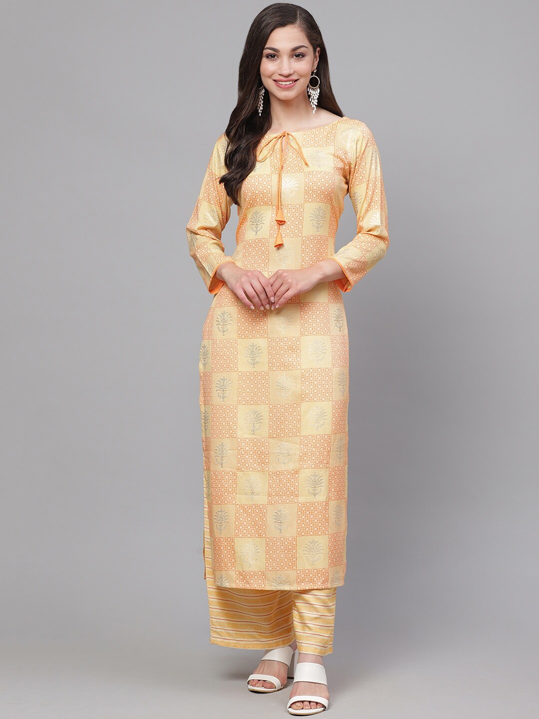 

Indo Era Geometric Printed Kurta with Palazzos, Yellow