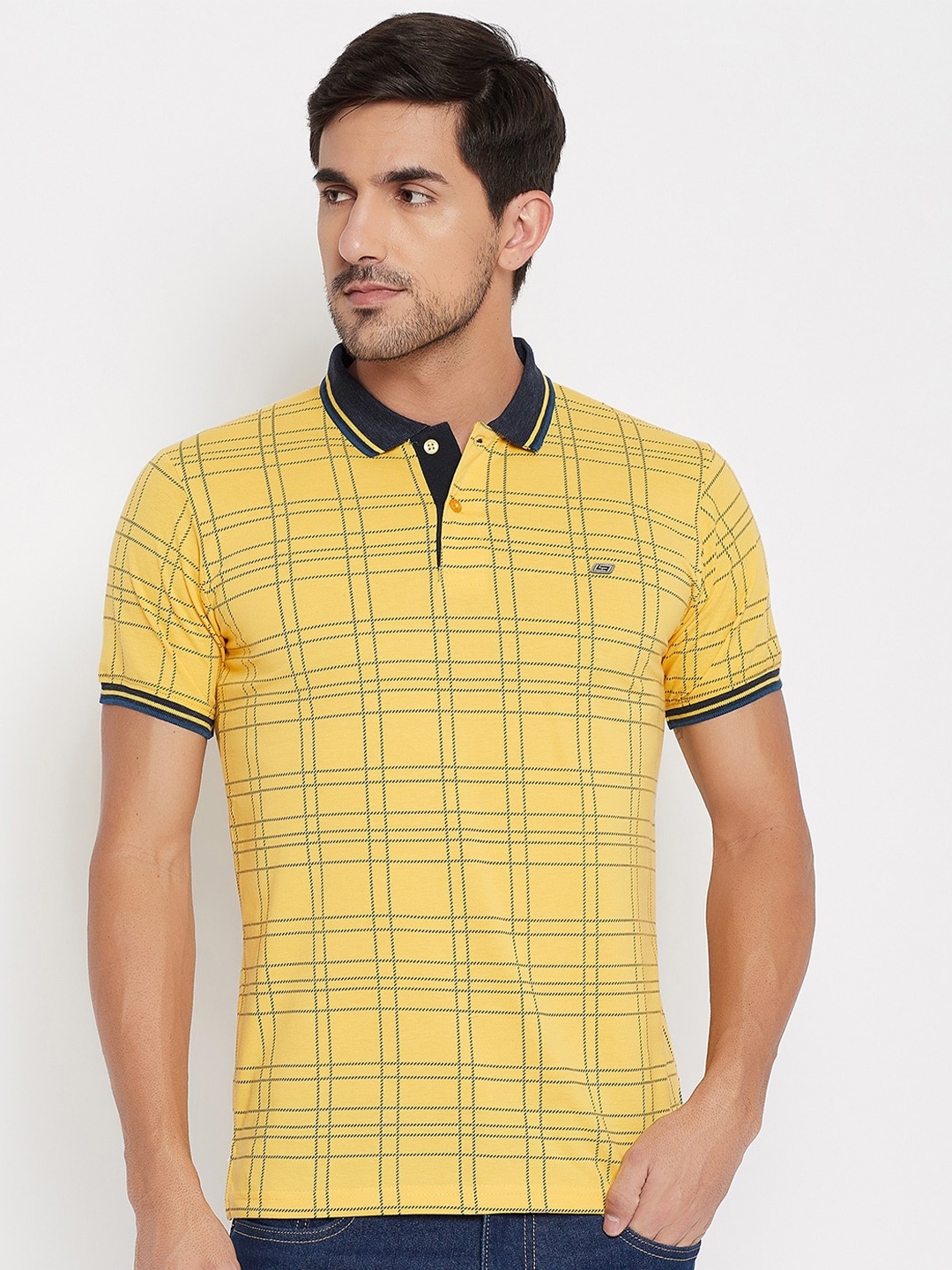 

NEVA Checked Polo Collar T-shirt, Mustard