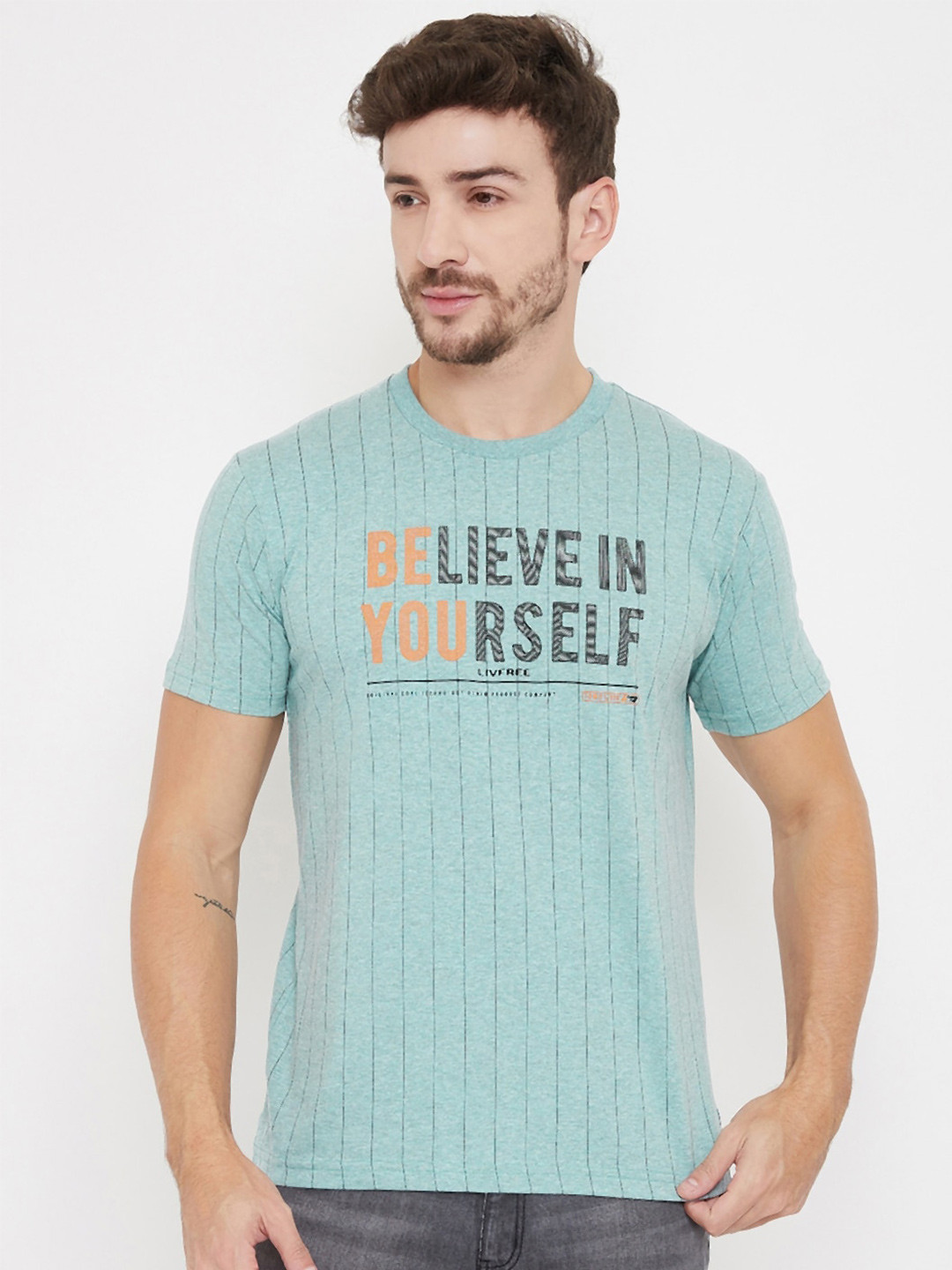 

NEVA Men Typography Printed Striped T-shirt, Green