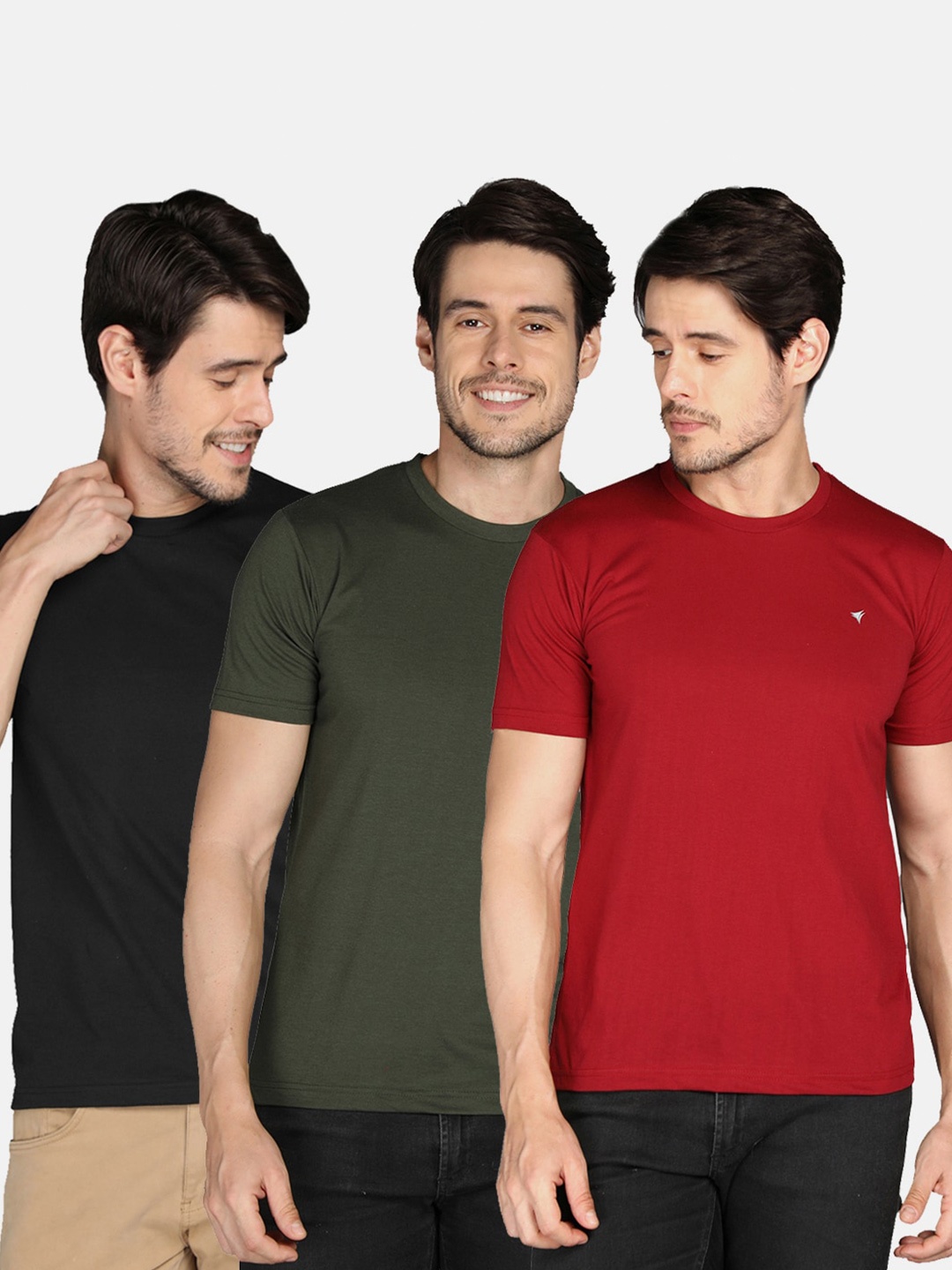 

NEVA Pack of 3 Round Neck Slim Fit T-shirt, Red