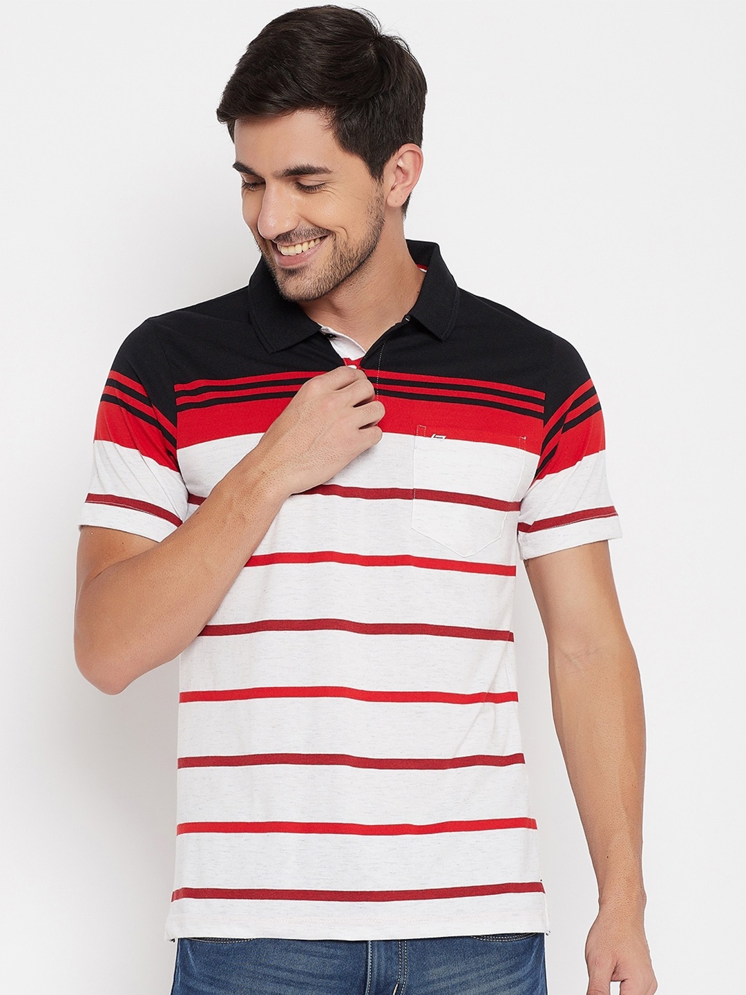 

NEVA Striped Polo Collar T-shirt, Red
