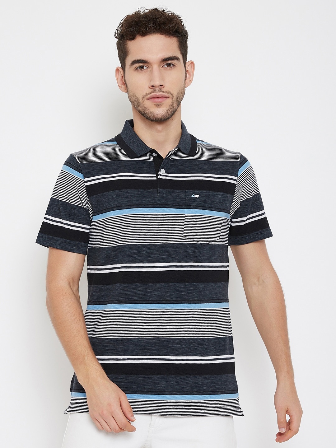 

NEVA Striped Polo Collar T-shirt, Grey