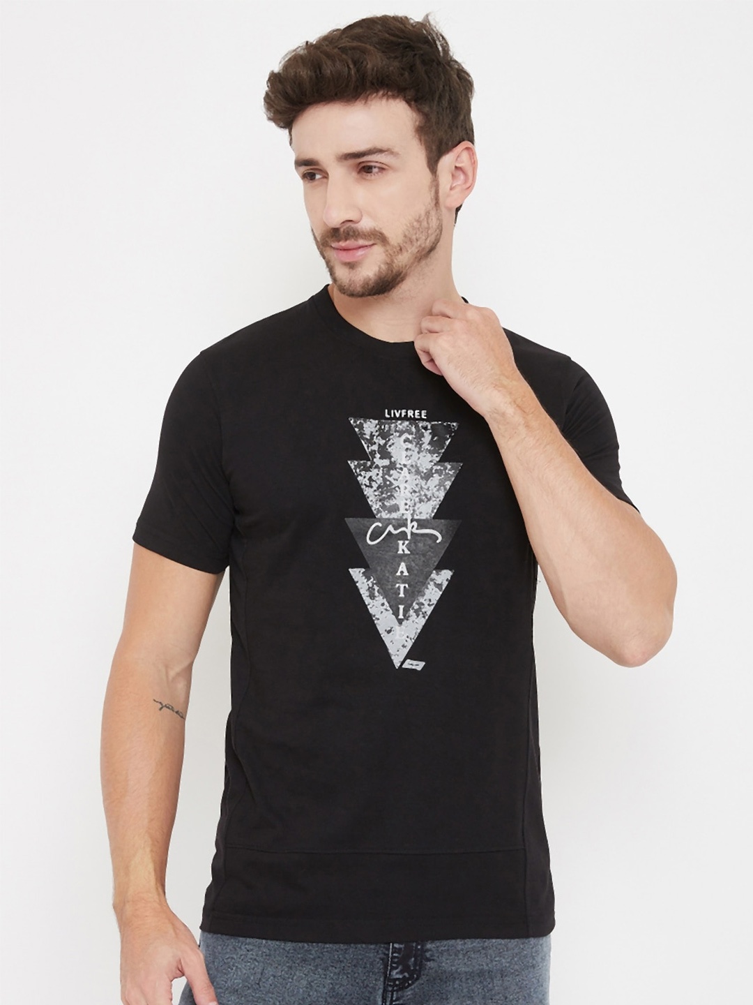 

NEVA Graphic Printed Cotton T-shirt, Black