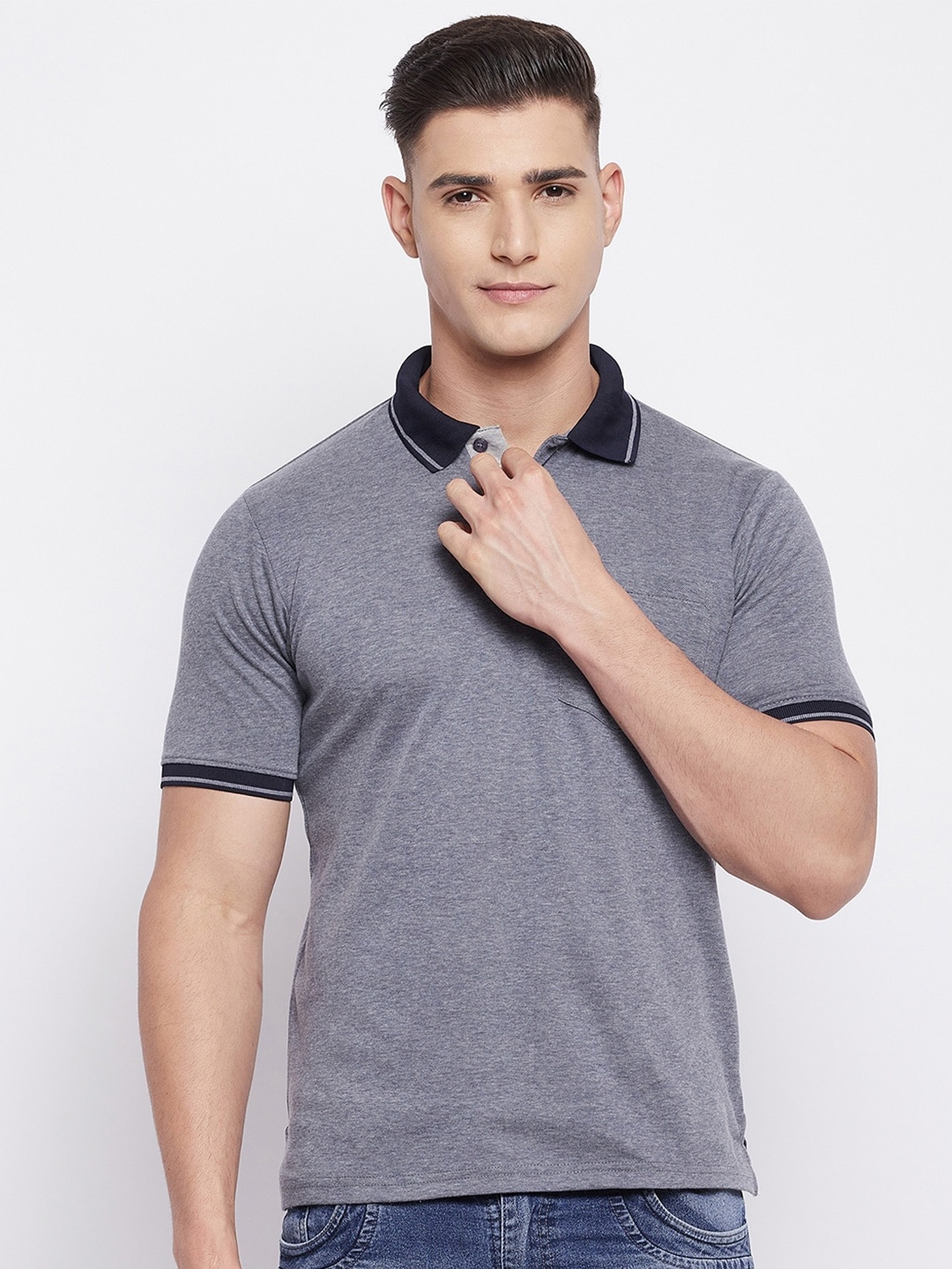 

NEVA Polo Collar Slim Fit T-shirt, Grey melange