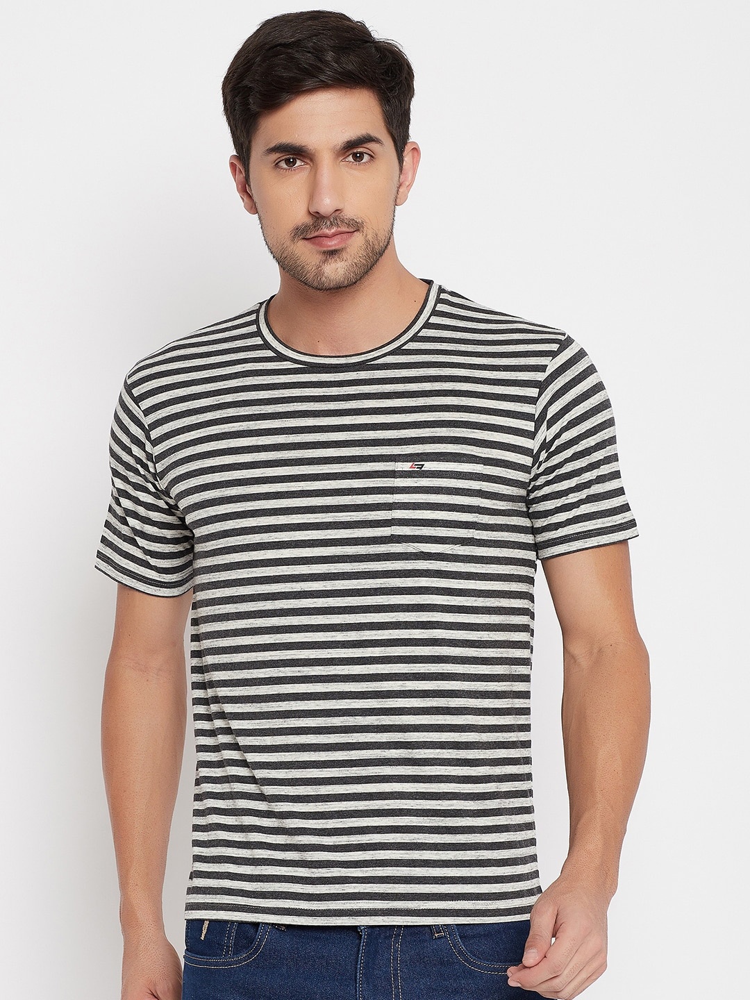 

NEVA Striped Round Neck T-shirt, Black