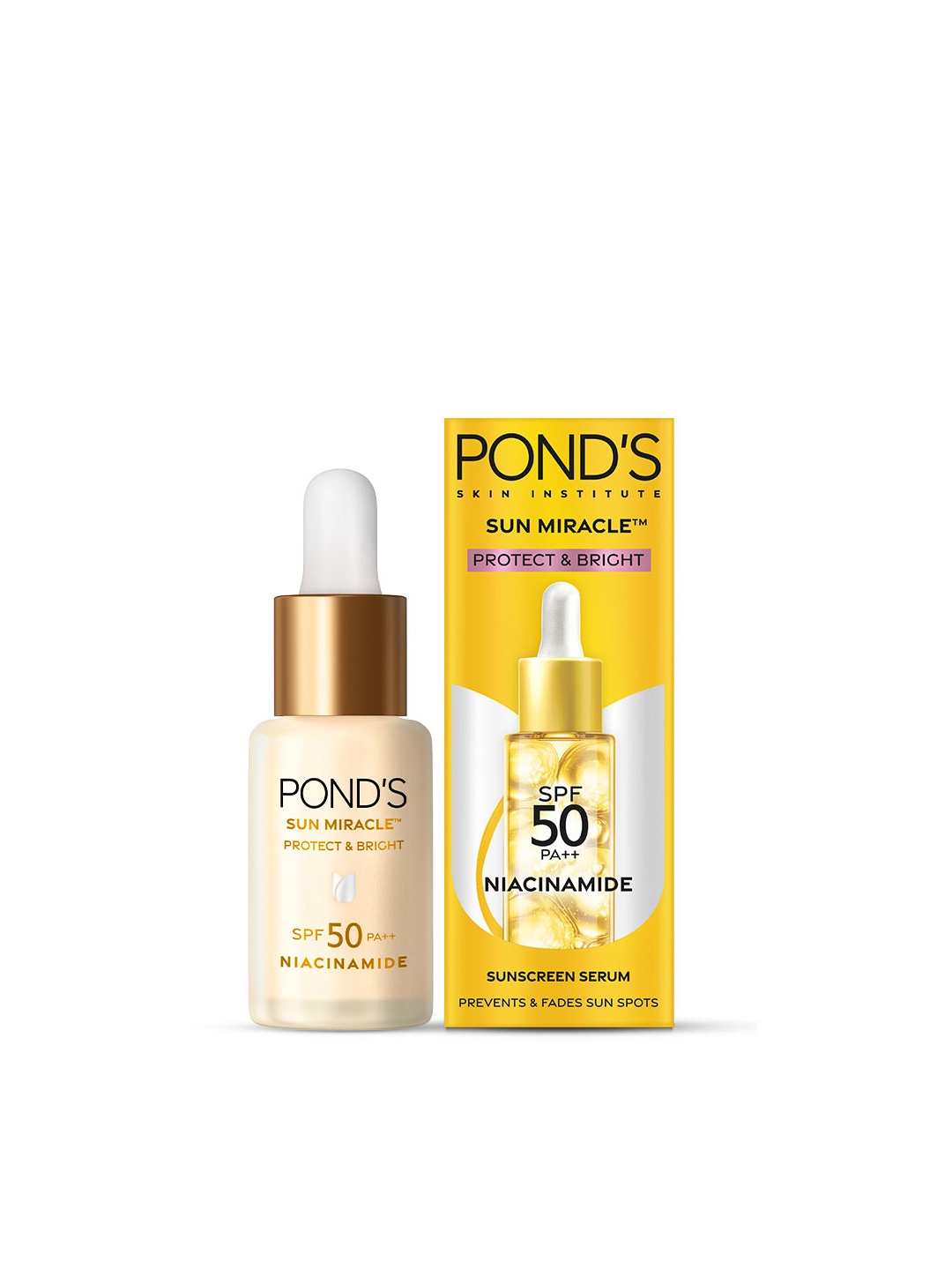 

Ponds SPF 50 PA+++ UVA UVB Protect & Brighten Serum Sunscreen with Niacinamide C - 14 ml, Yellow