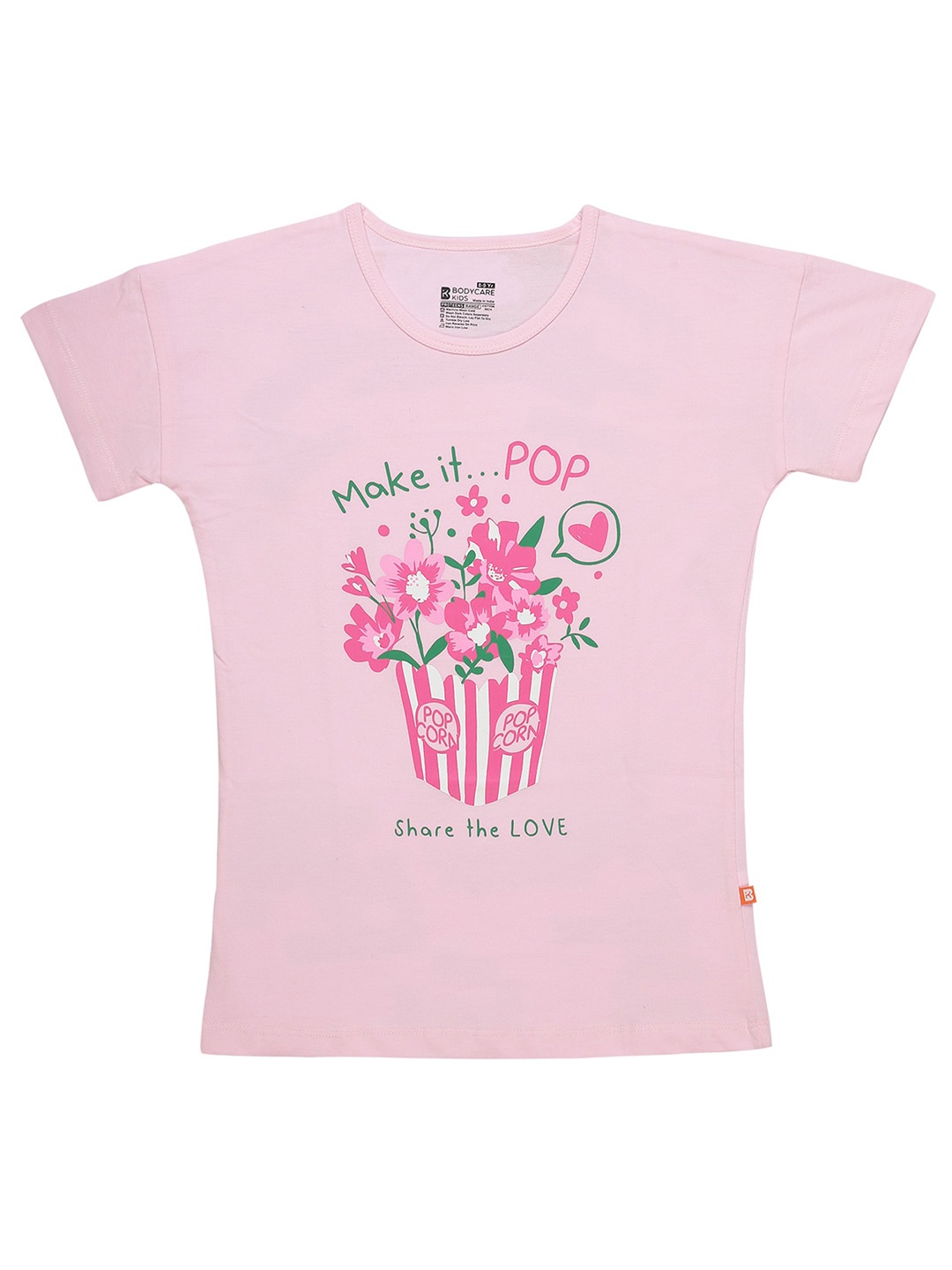 

PROTEENS Girls Popcorn Flower Bouquet Printed Round Neck Cotton T-shirt, Pink