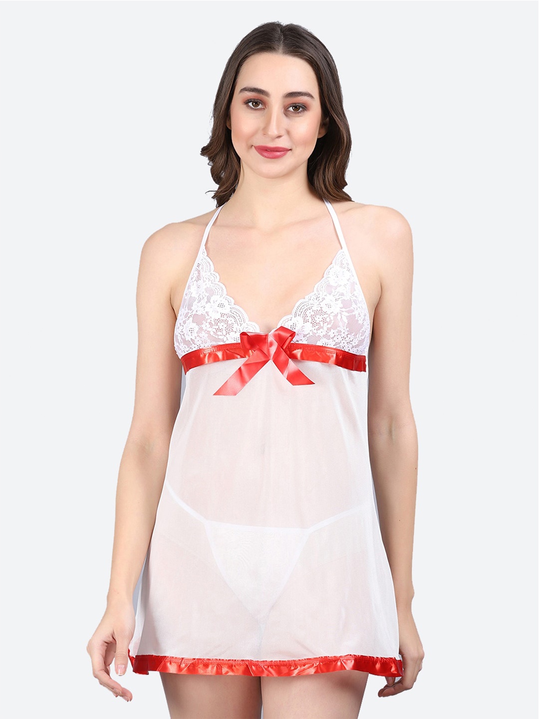 

Fleurt Women Halter Neck Baby Doll Dress, White