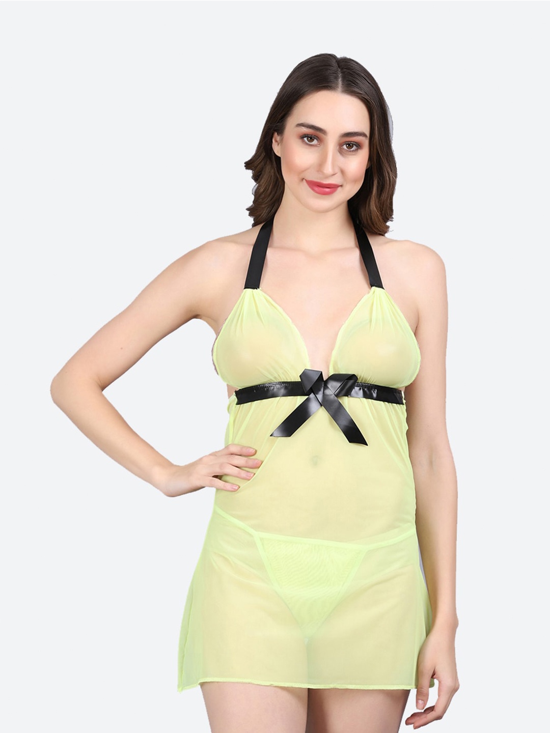 

Fleurt Women Halter Neck Baby Doll Dress, Green